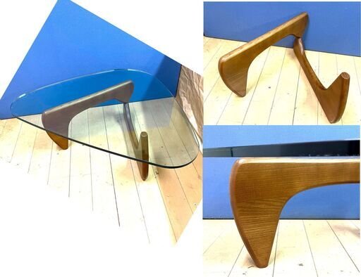 リプロダクト イサム・ノグチ コーヒーテーブル ガラス ウォールナット材強化ガラス19mmデザイナーズテーブル coffee table Isamu Noguchi