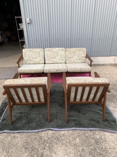 ソファ マルニ家具 三人掛けソファ(分割可能) 1人掛けソファ ２脚 レトロ風