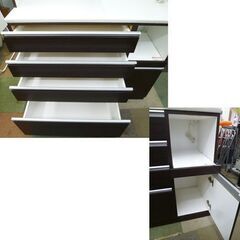 幅120㎝ ニトリ キッチンボード レジューム 高さ201㎝ ダークブラウン ソフトクローズ レンジボード レンジ台 収納 キッチン収納 札幌 北20条店の画像