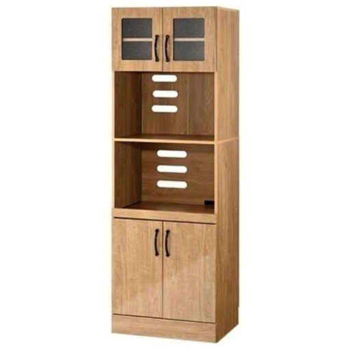 【超美品‼️】ぼん家具 60cm幅レンジボード 食器棚 キッチン収納家具 艶あり木目調ナチュラルブラウン♪