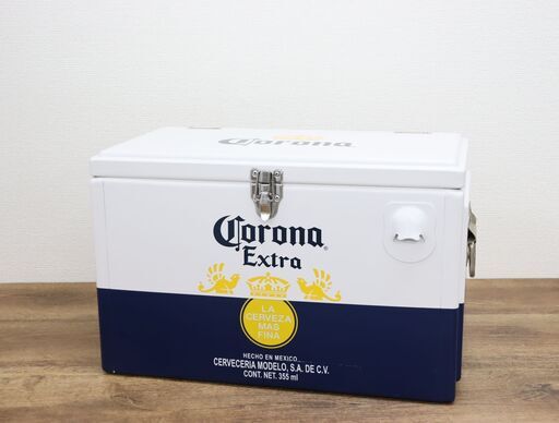 【2/26直売後】≪ZW1554ジ≫コロナビール クーラーボックス 保冷ボックス 栓抜き付き スチール製 横幅約45cm×高さ約29cm アウトドア用品 キャンプ