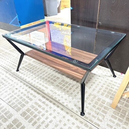 【家具・家電複数購入で割引可】家具 テーブル 座卓 ガラス ビンテージ調