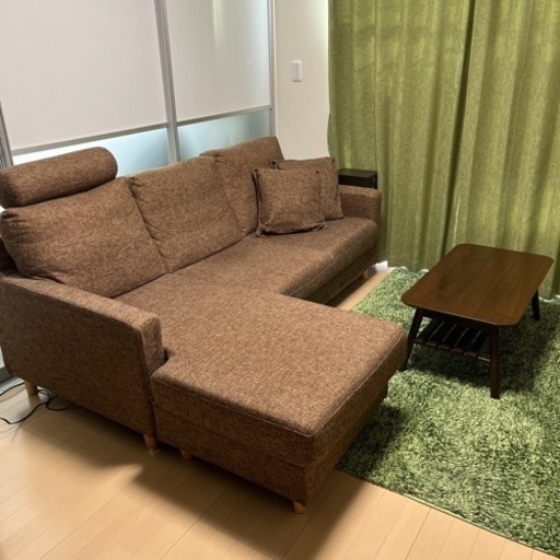 【美品】大型3人掛けソファー＆テーブルSET（クッション2個付）