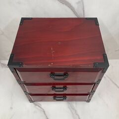 【REGASTOCK江東店】　工芸品　ミニ箪笥　引き出し　小物入れ　木製　3段　昭和レトロの画像