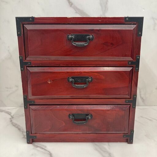 【REGASTOCK江東店】　工芸品　ミニ箪笥　引き出し　小物入れ　木製　3段　昭和レトロ