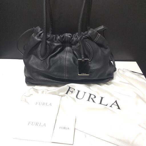 美品FURLAフルラ／黒革ハンドバック・保存袋・冊子付き