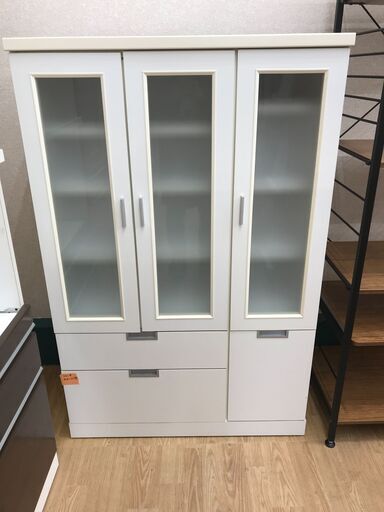 ★ジモティ割あり★  食器棚 ホワイト H136×W89×D45 クリーニング済み KJ3900