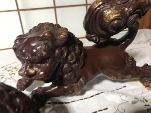 鋳物　狛犬と玉　置物　獅子
