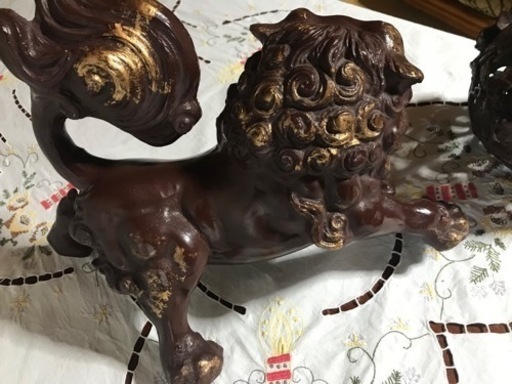 鋳物　狛犬と玉　置物　獅子