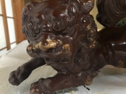 鋳物　狛犬と玉　置物　獅子