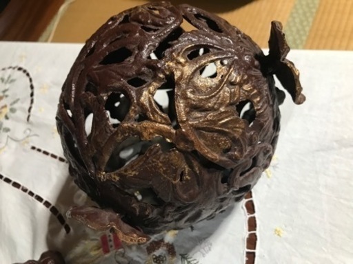 鋳物　狛犬と玉　置物　獅子