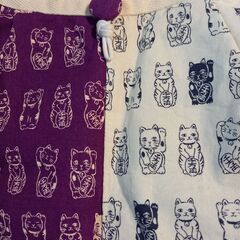 値下げ★ハンドメイド品購入★招き猫柄　紫色と白色の手提げの画像