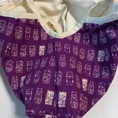 値下げ★ハンドメイド品購入★招き猫柄　紫色と白色の手提げの画像