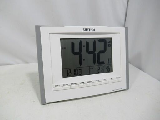 1ヶ月保証/電波時計/目覚まし/デジタル/掛け置き兼用/リズム/RHYTHM/8RZ168SR/中古品/J6534/