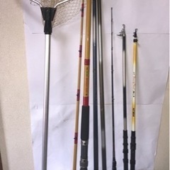 釣り具たも網、リール、舟釣り竿、他
