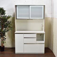 【3/29受渡終了】≪zyt1214ジ≫ ニトリ キッチンボード アルミナ 120KBWH 幅120cm 白系 食器棚/レンジボード/キッチンカウンター 51119-11