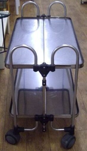 取手付き2段ステンレスワゴン 幅93㎝ 業務用 折りたたみ キャスター