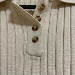 ベージュ リブ サマーニット ポロシャツ 5部袖 細見え 韓国ファッションの画像