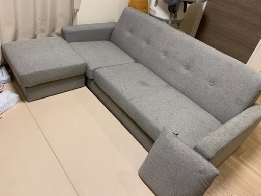 カウチソファ　3人がけ　グレー