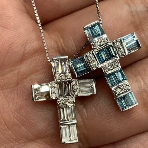 K18WG pt850ダイヤモンドクロスネックレス　7.4g 1.16ct 0.65ct セット売り