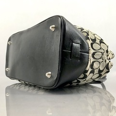 COACH コーチ シグネチャー×黒レザー 肩かけオープントートバッグ M1J 6086の画像