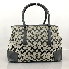 COACH コーチ シグネチャー×黒レザー 肩かけオープントートバッグ M1J 6086の画像