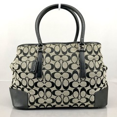 COACH コーチ シグネチャー×黒レザー 肩かけオープントート...