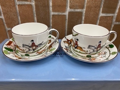 【愛品館 江戸川店】 ウェッジウッド ハンティングシーンペアカップ&ソーサー ID:102-026258-007