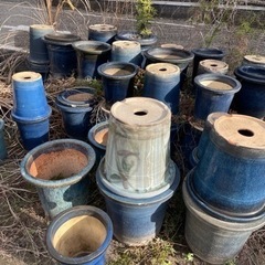 植木鉢　26センチ　陶器　昭和レトロ　アンティーク　信楽焼　深鉢　長鉢　腰高鉢　懸崖鉢の画像