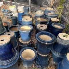 植木鉢　26センチ　陶器　昭和レトロ　アンティーク　信楽焼　深鉢　長鉢　腰高鉢　懸崖鉢の画像