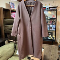【レディース衣料】ノーカラーコート（エンジっぽいグレー）S