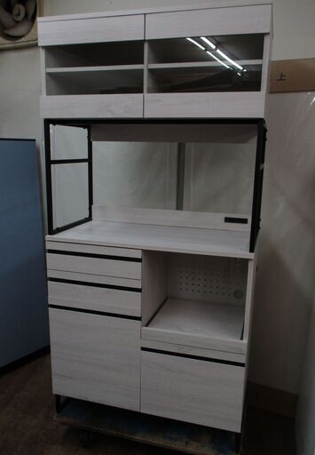 R057 MOKA おしゃれモダンカップボード、キッチンボード、食器棚、幅90cm 美品