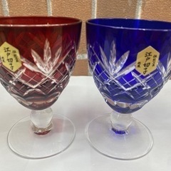 【愛品館 江戸川店】江戸切子 硝子工房彩鳳 剣矢来重文様 玉足ワイン ペア M-701-2 ID:103-019804-007の画像