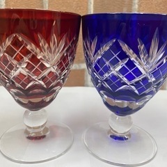 【愛品館 江戸川店】江戸切子 硝子工房彩鳳 剣矢来重文様 玉足ワイン ペア M-701-2 ID:103-019804-007の画像
