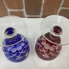 【愛品館 江戸川店】江戸切子 硝子工房彩鳳 剣矢来重文様 玉足ワイン ペア M-701-2 ID:103-019804-007の画像