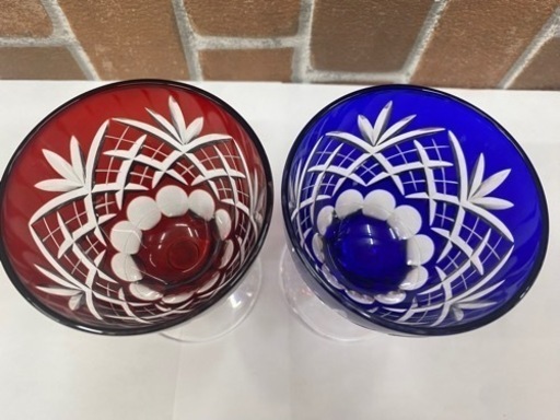 【愛品館 江戸川店】江戸切子 硝子工房彩鳳 剣矢来重文様 玉足ワイン ペア M-701-2 ID:103-019804-007
