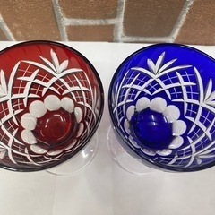 【愛品館 江戸川店】江戸切子 硝子工房彩鳳 剣矢来重文様 玉足ワイン ペア M-701-2 ID:103-019804-007の画像