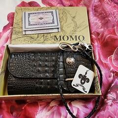 長財布 モモ MOMO ブラック 黒 クロコダイル型押し ダブル...