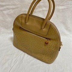 ハナエモリ　オーストリッチ　ハンドバッグ　キャメルの画像