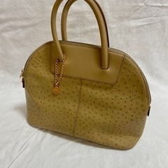 ハナエモリ　オーストリッチ　ハンドバッグ　キャメル