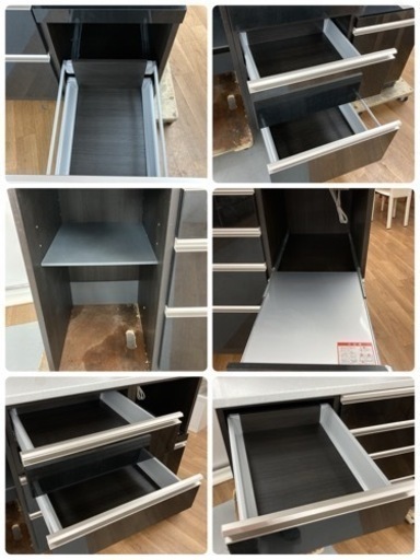 S334 ★ 高級 高橋木工 Suuny シリーズ キッチンボード、食器棚、幅130cm ブルモーション機能搭載