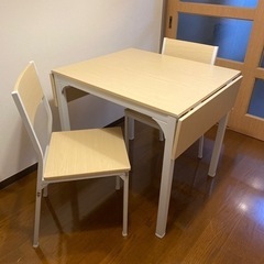 伸長式 折り畳み ダイニングテーブル【椅子付き】の画像