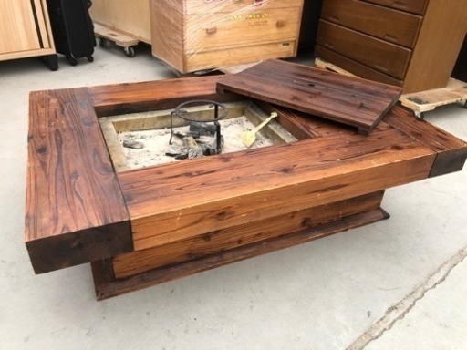 杉無垢材の囲炉裏テーブル 五徳&灰もセット 120cm×80cm×35cm