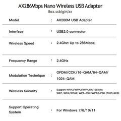 WiFi6 アダプター 無線LAN子機 ミニ USBドングル AX286 ネットワークカード 2.4GHz 802.11ax windows10 11 ドライバーフリーの画像