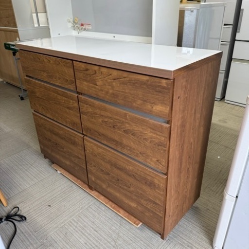 【超美品‼️】定価48,200円♪ 大川家具 120cm幅キッチンカウンター 食器棚 収納家具 木目調ブラウン♪