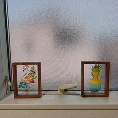 フラミンゴ パイナップル ステンドガラス風の画像