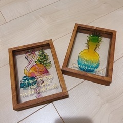 フラミンゴ パイナップル ステンドガラス風の画像