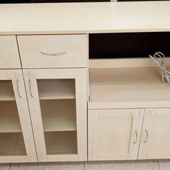 ★ジモティ割あり★  レンジ台 クリーム H88×D39.5×W120 クリーニング済み TJ3321
