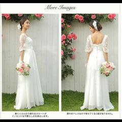 マタニティウエディングドレスとお花のセットの画像