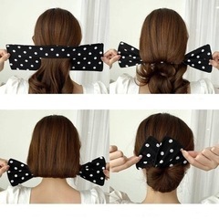 お団子ヘアメーカー リボン デフトバンド ヘアアクセ デフトバンド (水玉)の画像